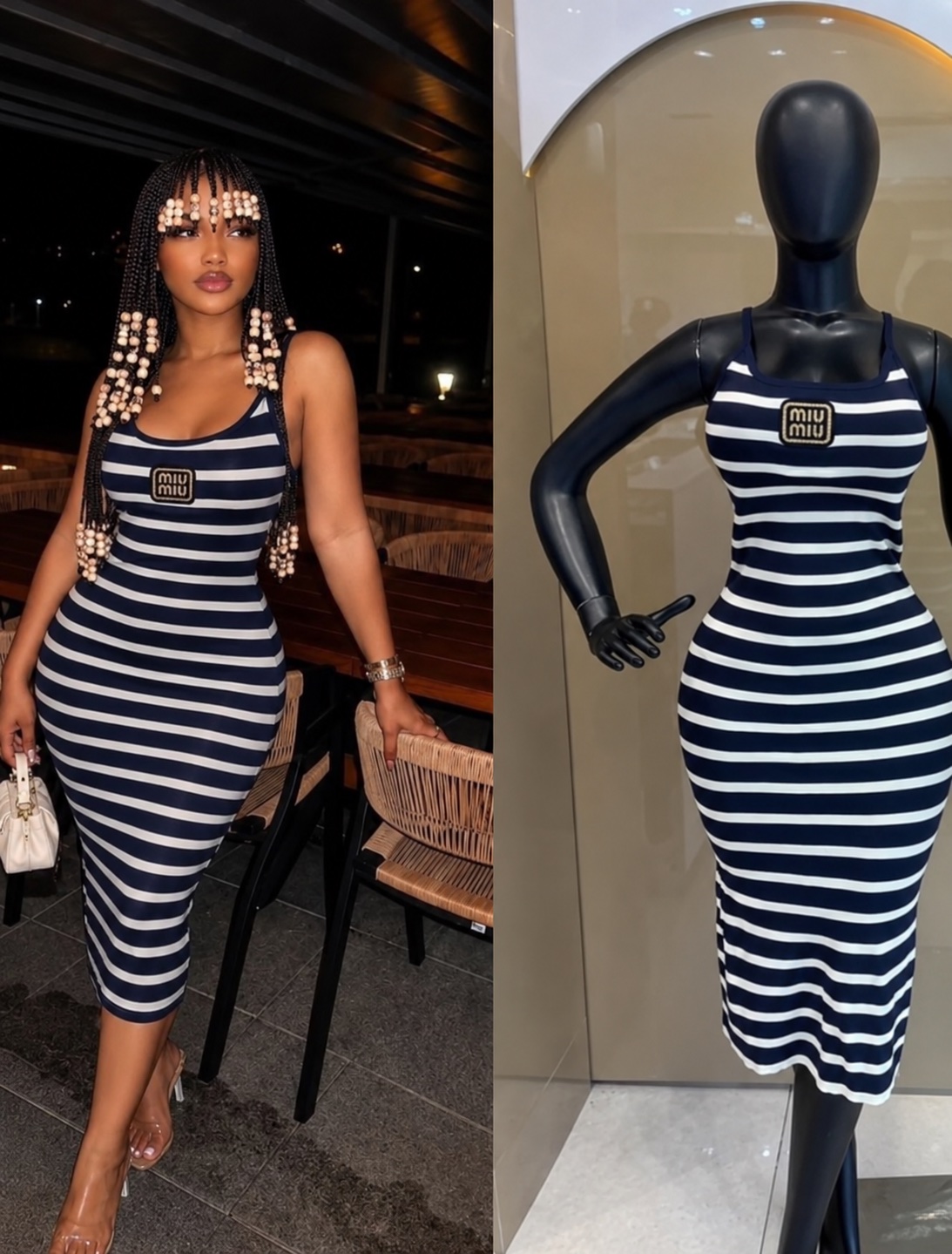 Robe mi-longue rayée