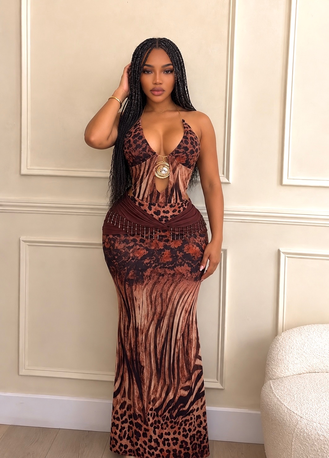 Robe longue imprimé sauvage