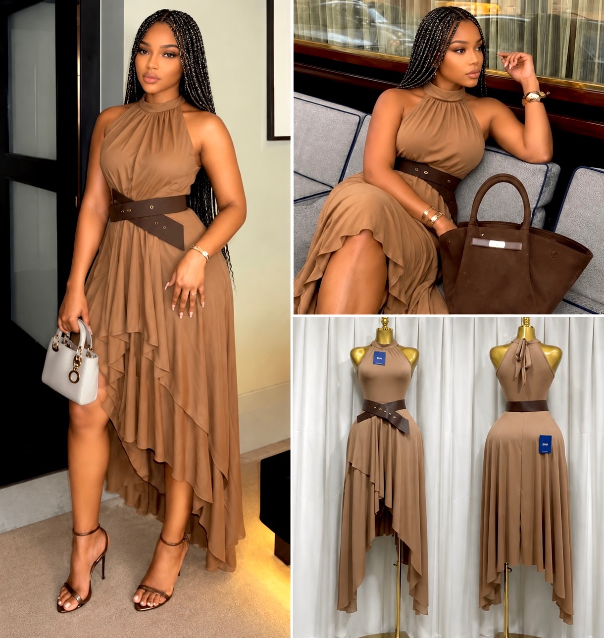 Robe asymétrique dos nu marron