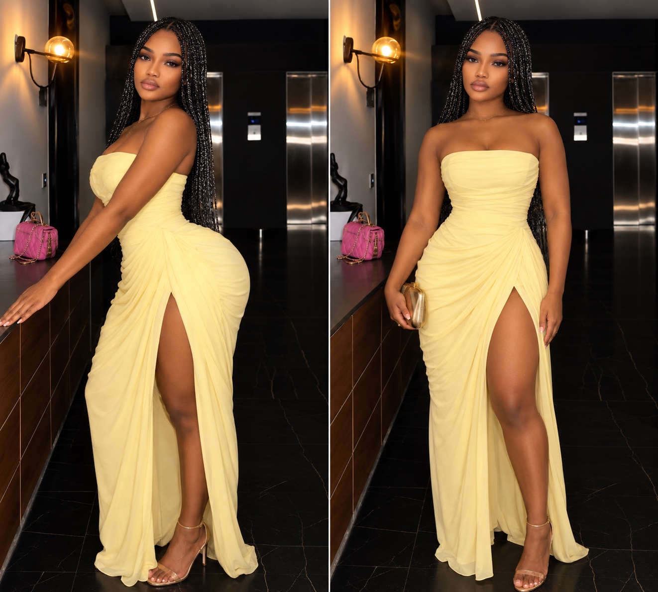 Robe bustier drapée jaune