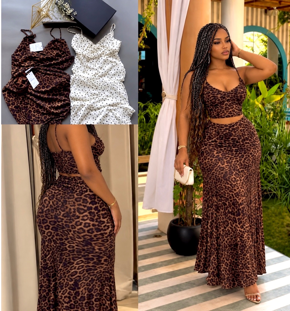 Ensemble léopard jupe longue et crop top