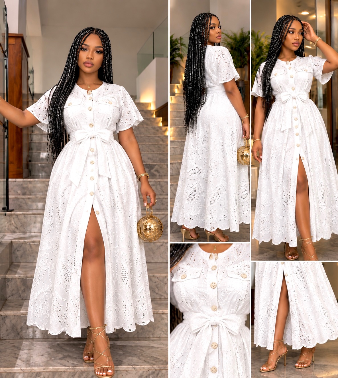 Longue robe en broderie anglaise blanche