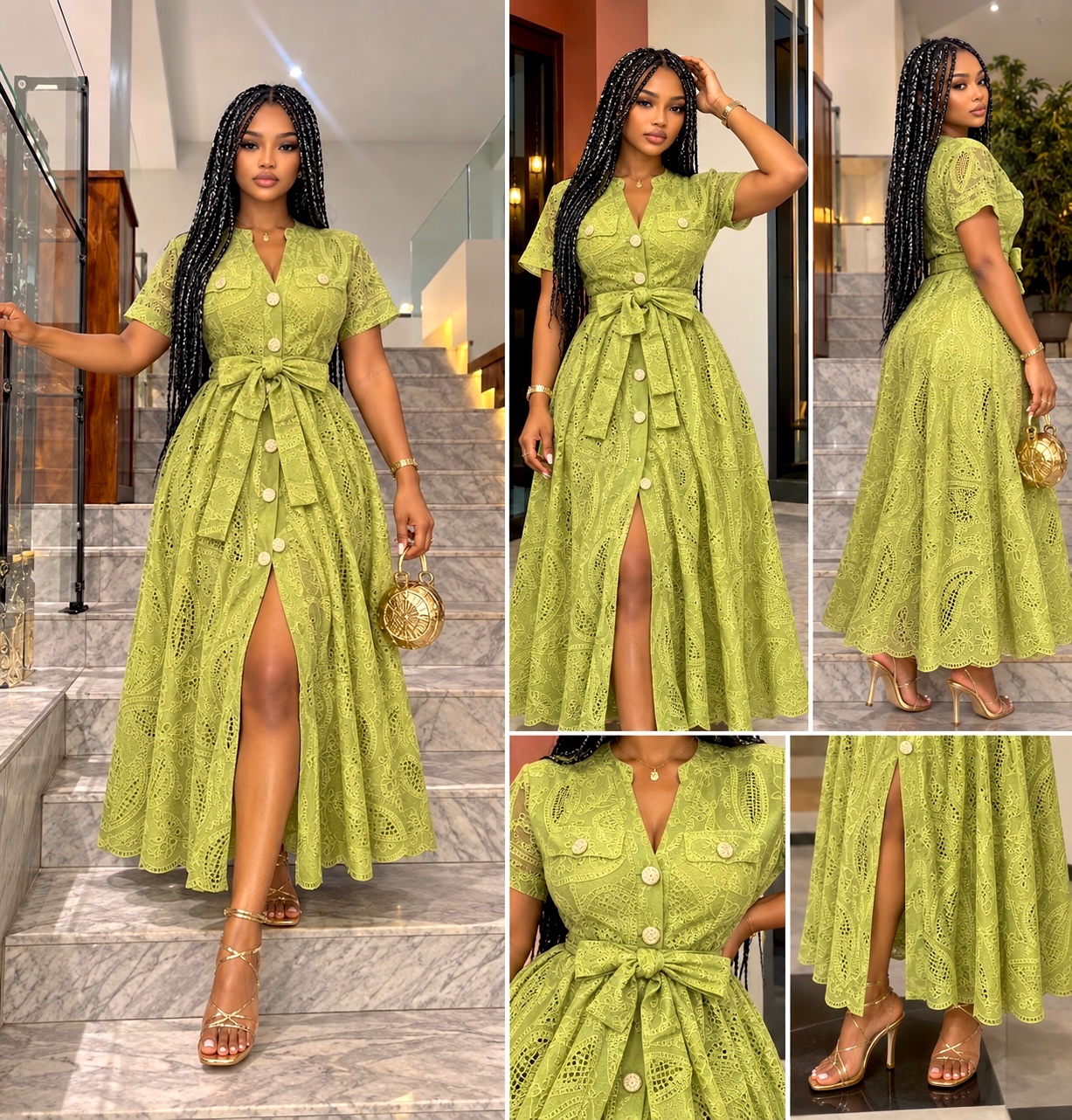 Robe longue en dentelle guipure