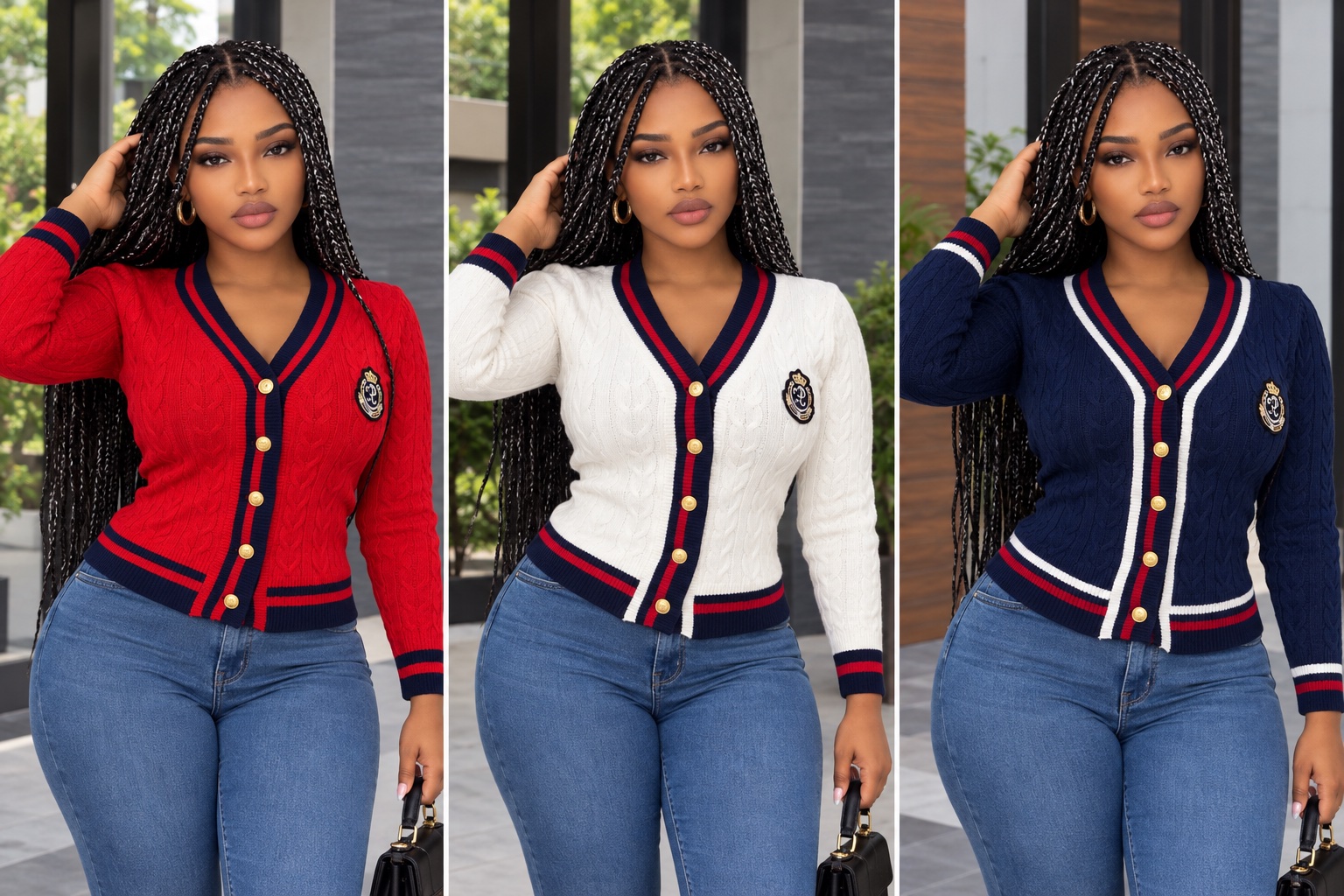 Cardigan en maille torsadée style preppy