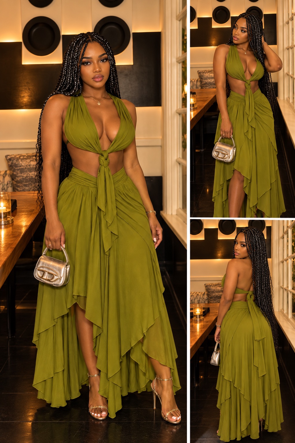 Ensemble jupe fluide et crop top noué