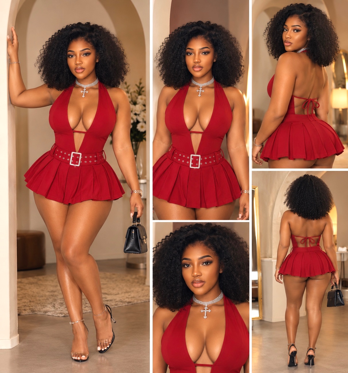 Robe courte plissée rouge sensuelle