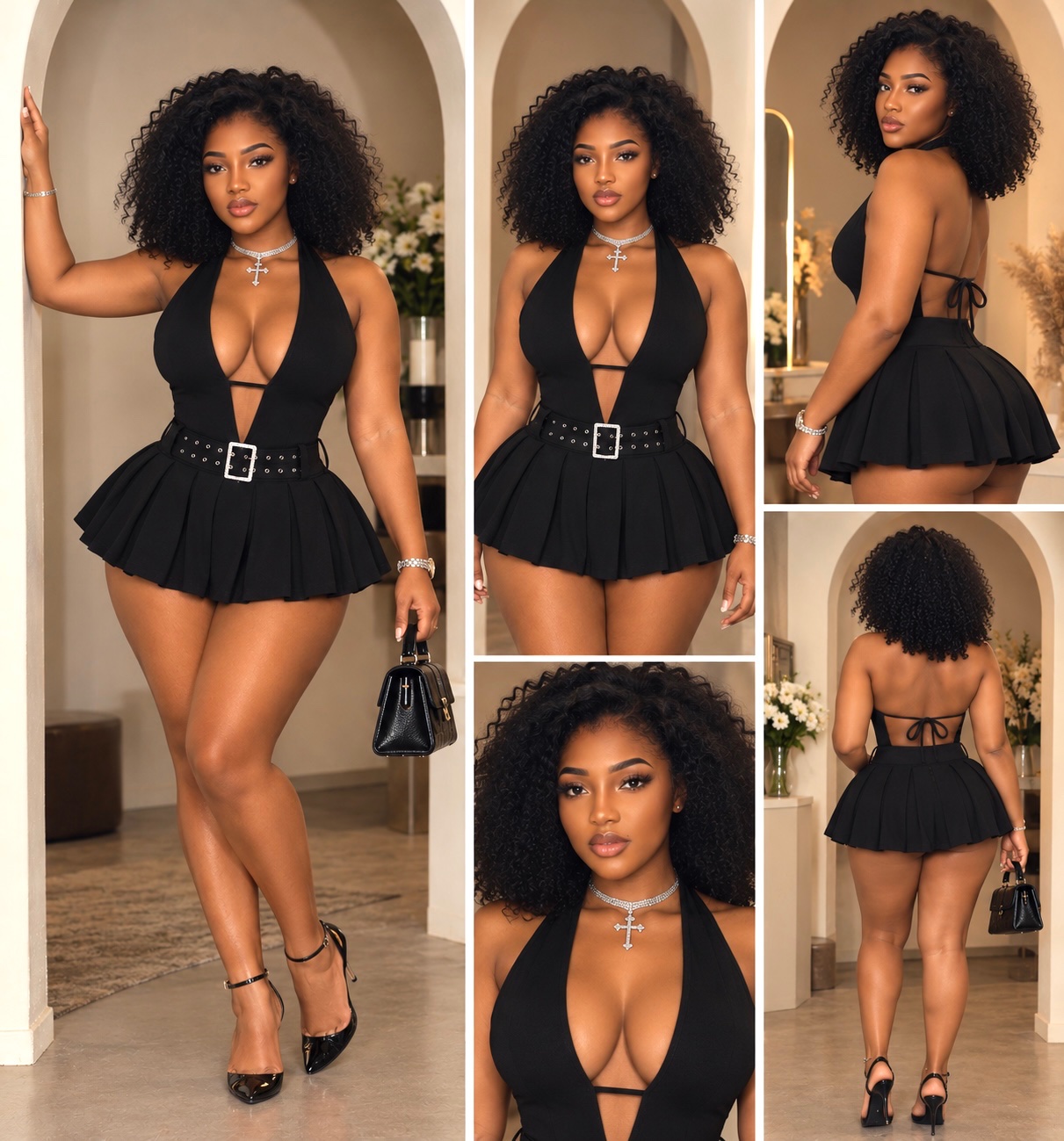 Robe 11 mil mini plissée décolleté plongeant