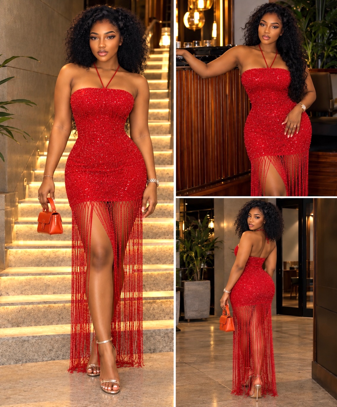 Robe de soirée scintillante à franges