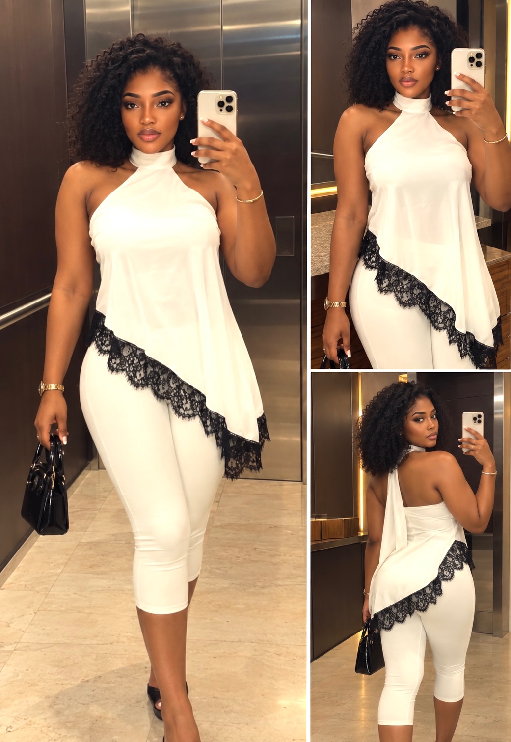 Ensemble blanc chic avec dentelle noire