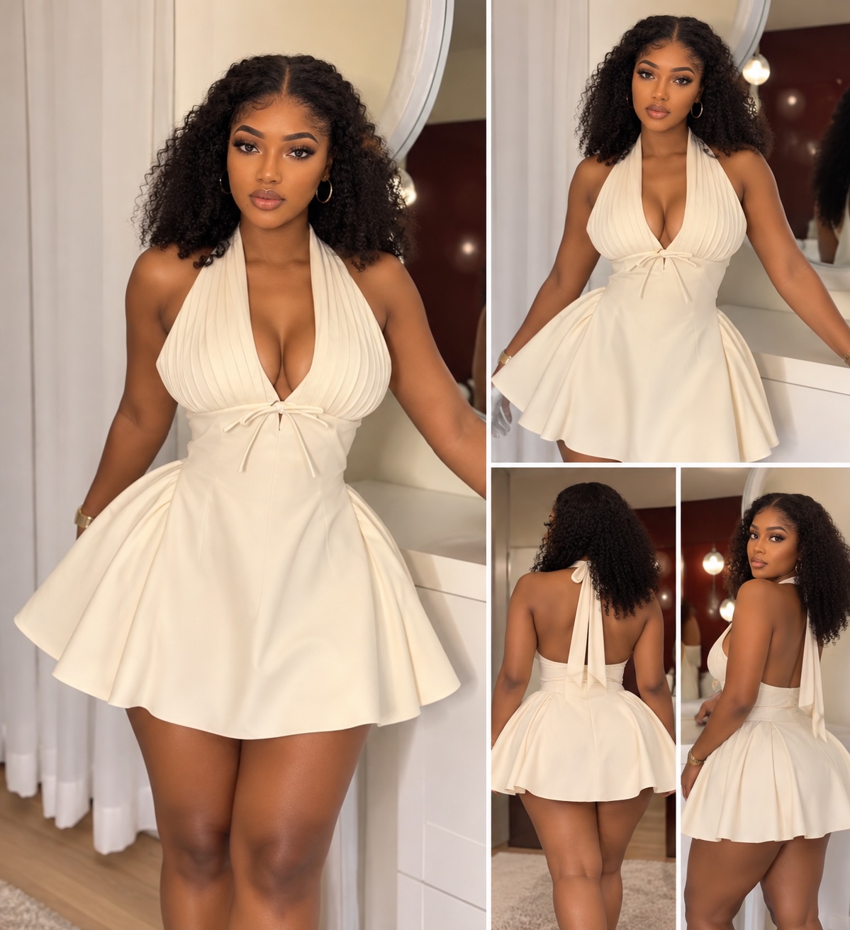 Mini robe patineuse crème dos nu