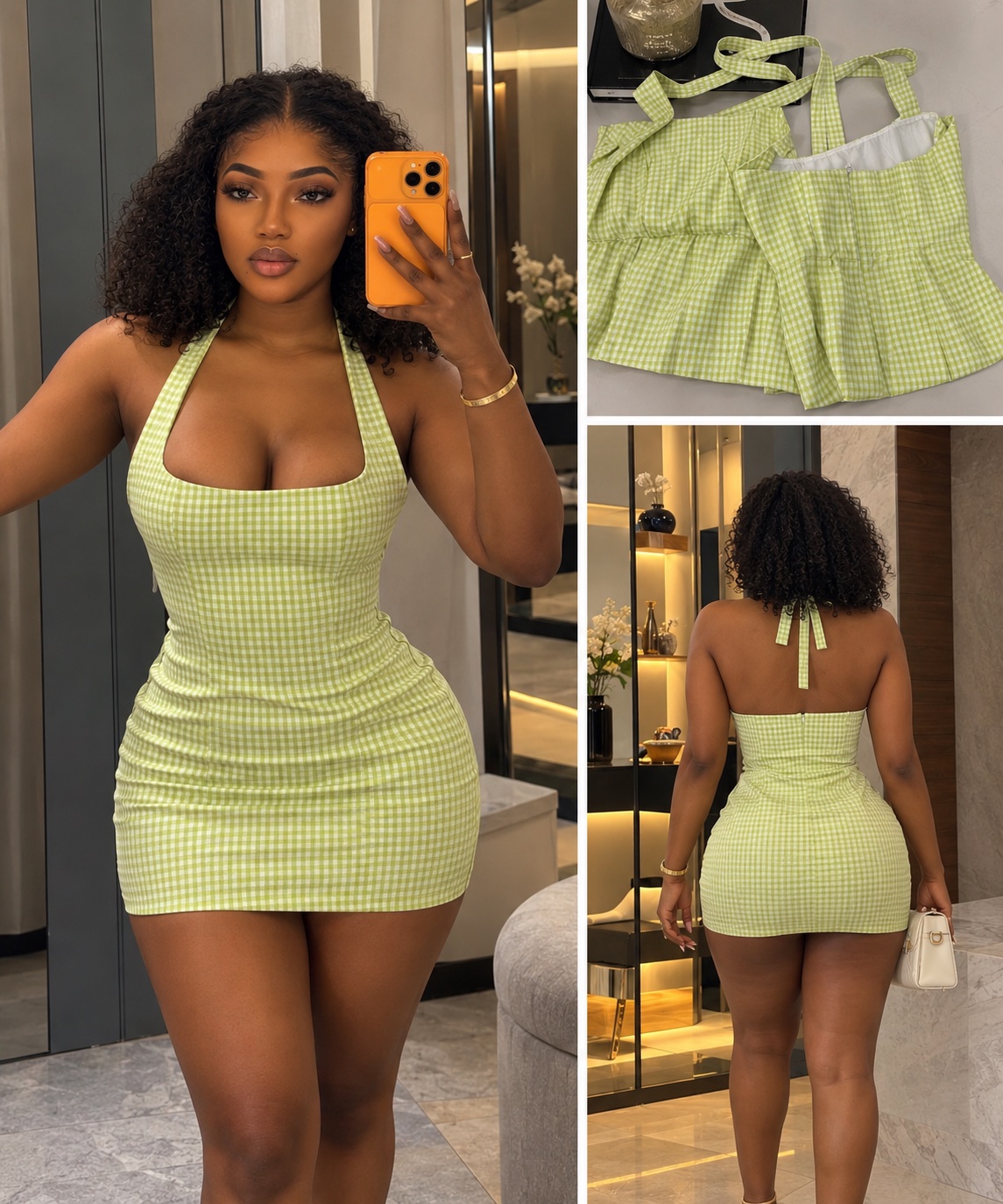 Robe courte vichy vert pomme