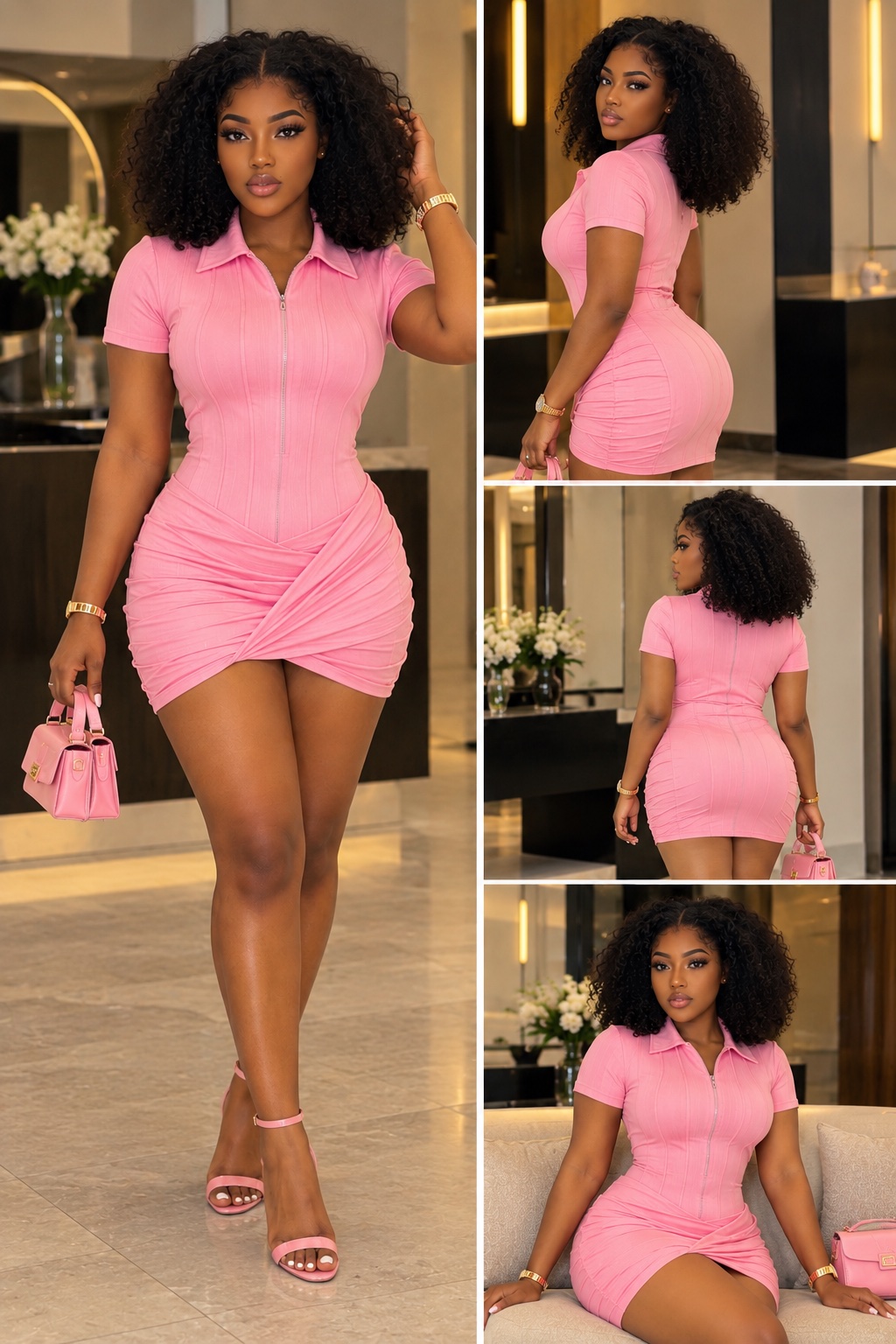 Robe mini zippée rose bonbon