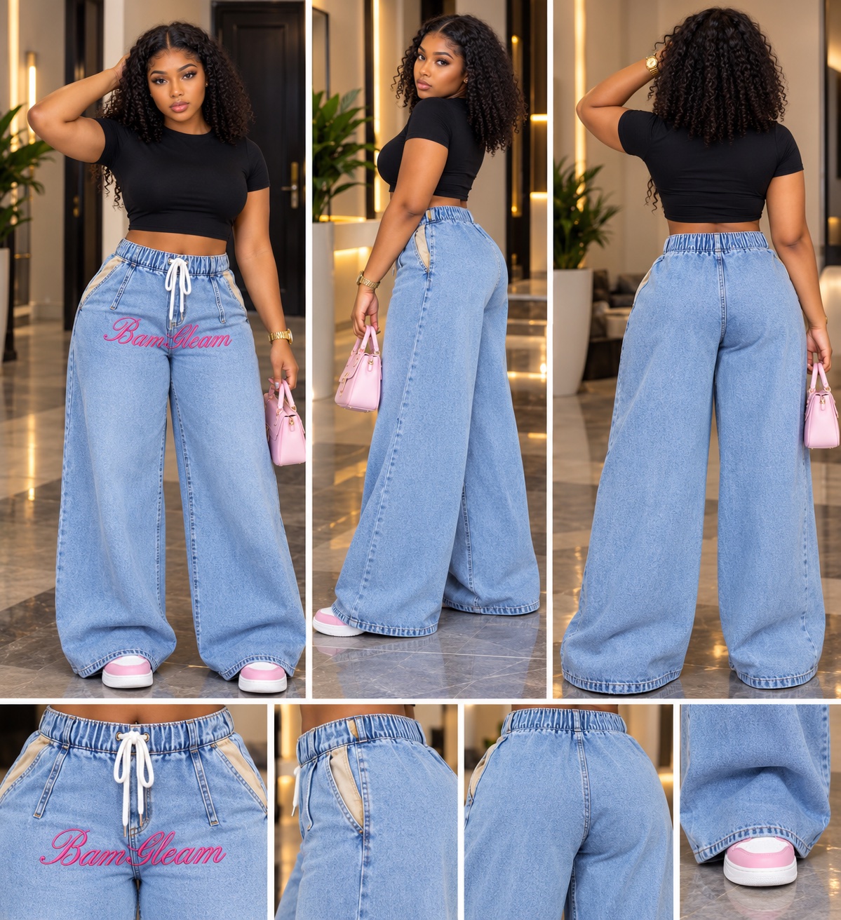 Pantalon large en jean à cordon