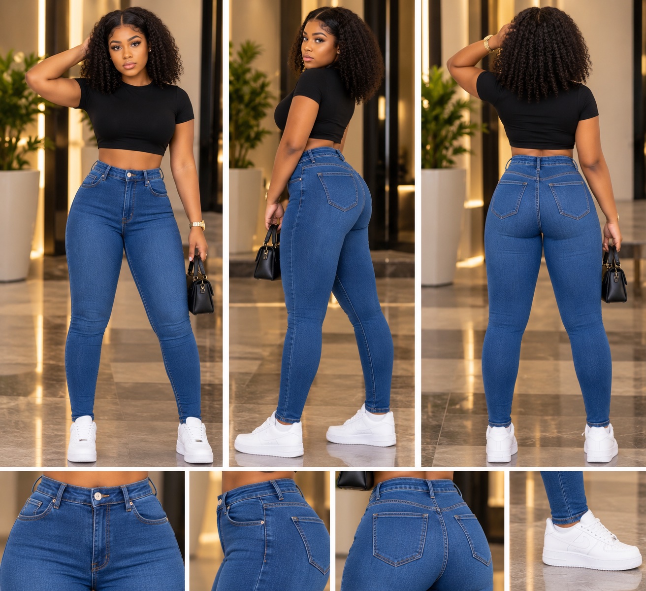 Jean skinny taille haute bleu