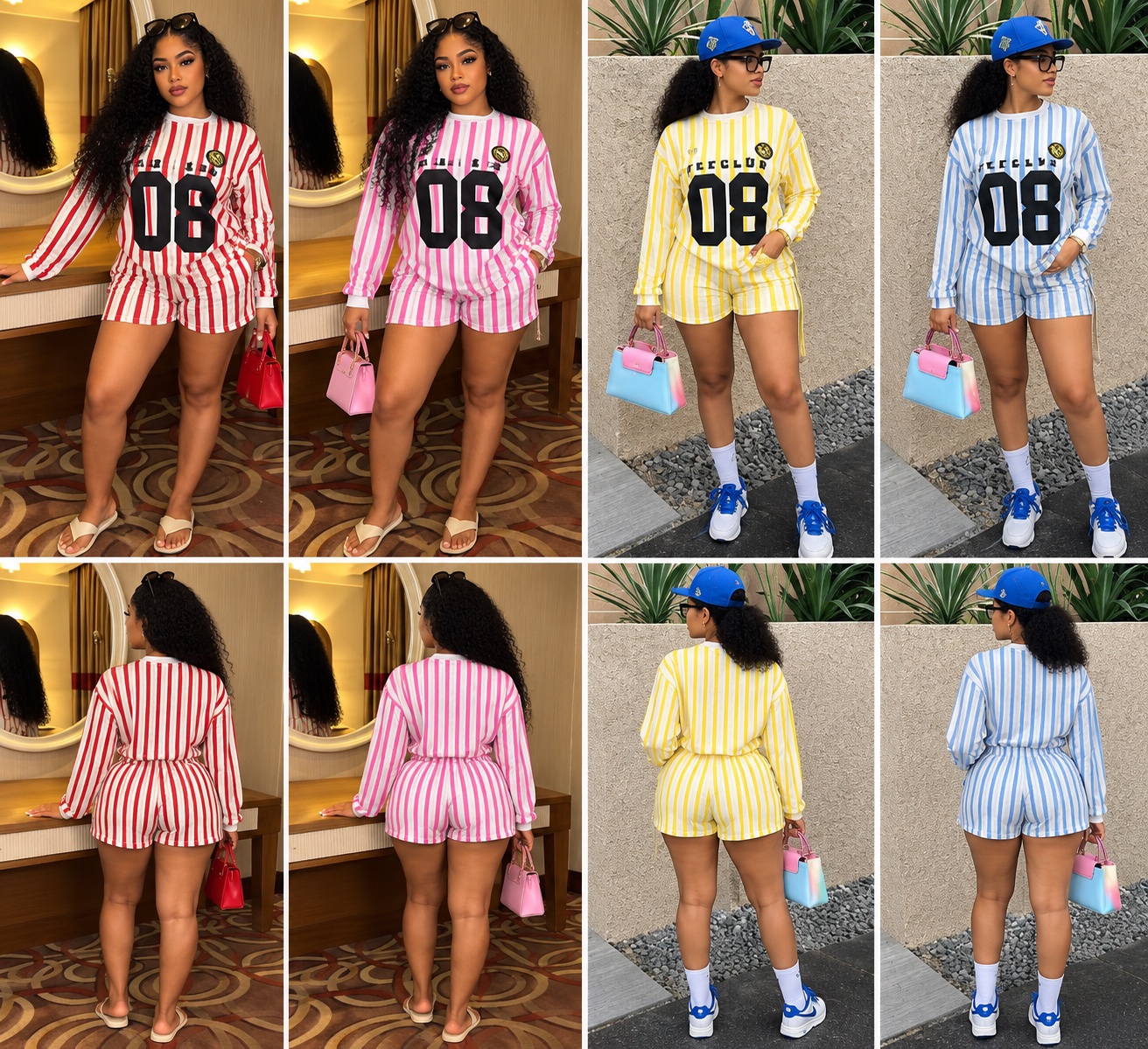 Ensemble short rayé 08