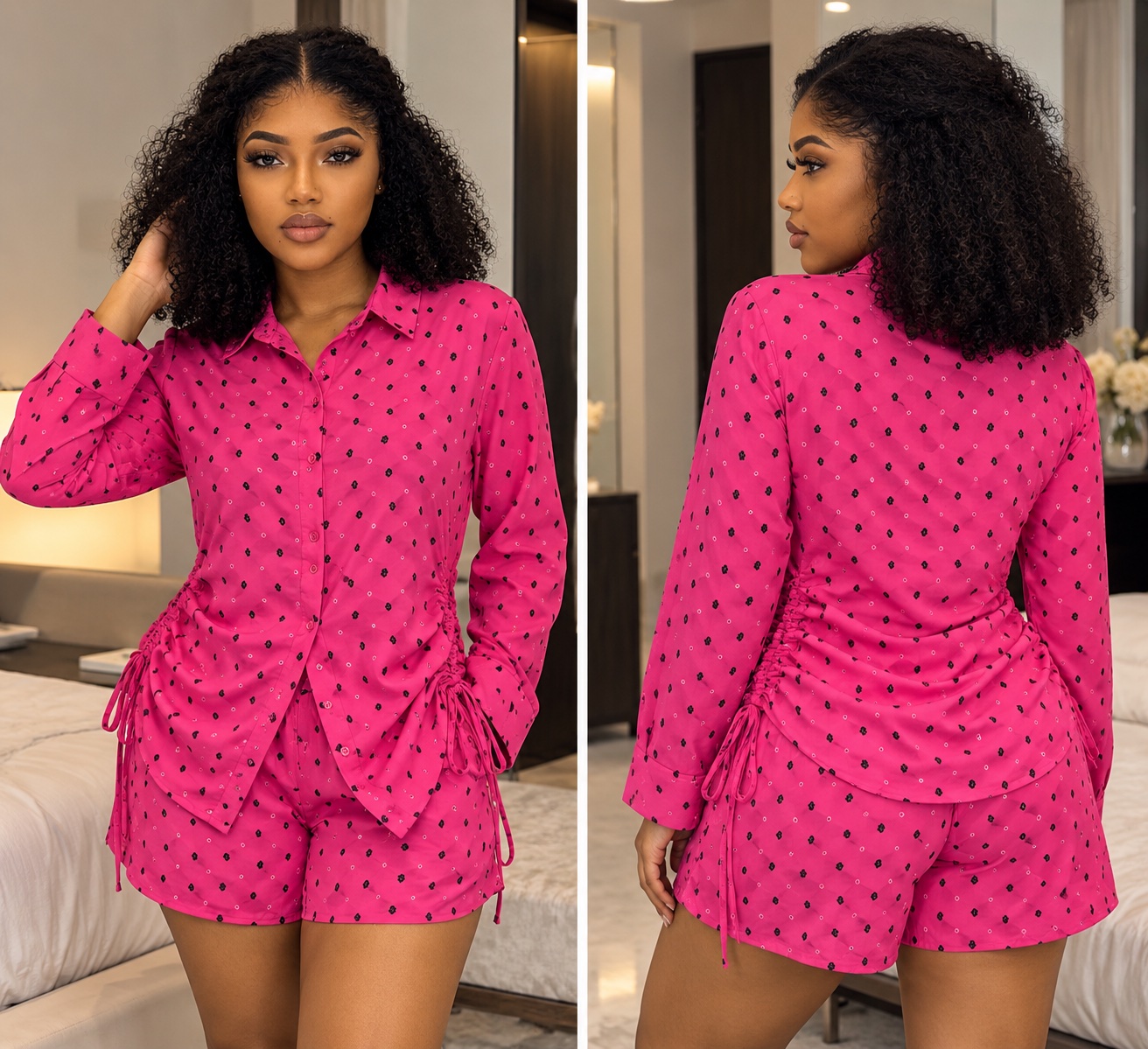 Ensemble chemise et short fuchsia