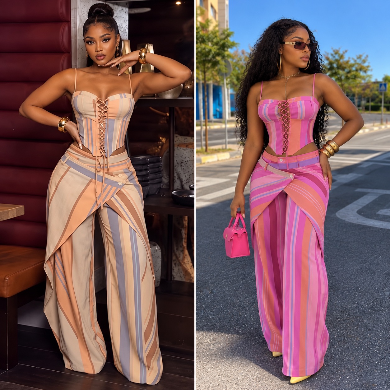 Ensemble bustier et pantalon à rayures
