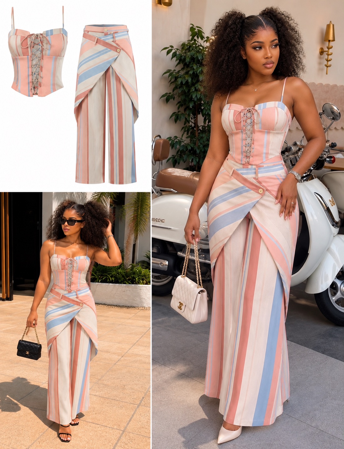 Ensemble top corset et pantalon à rayures