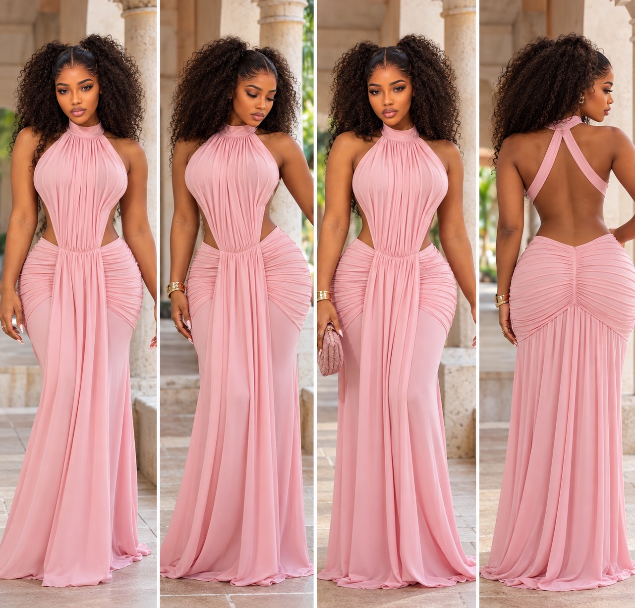 Robe longue dos nu plissée