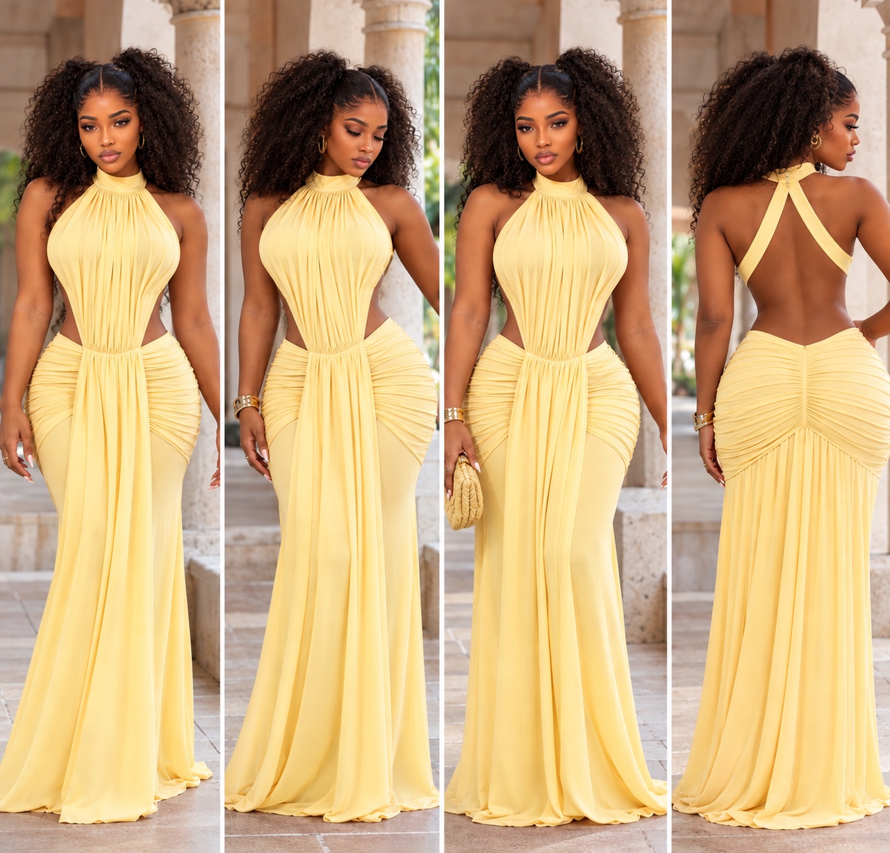 Robe longue dos-nu plissée
