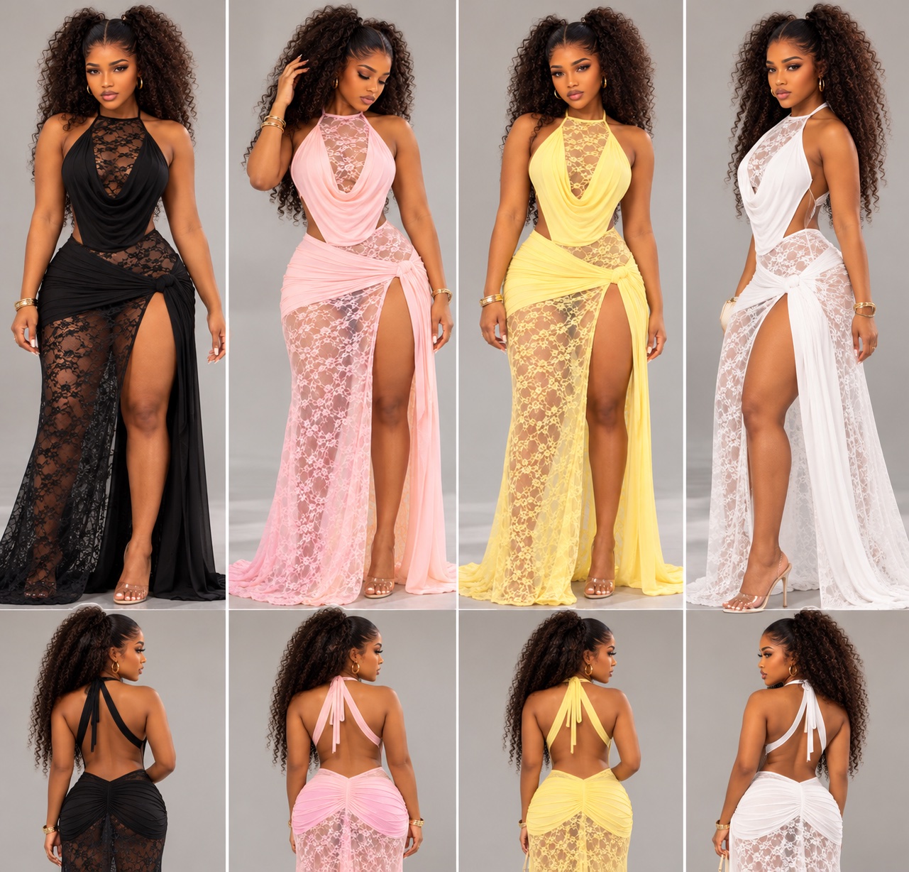 Robe longue dentelle et drapé