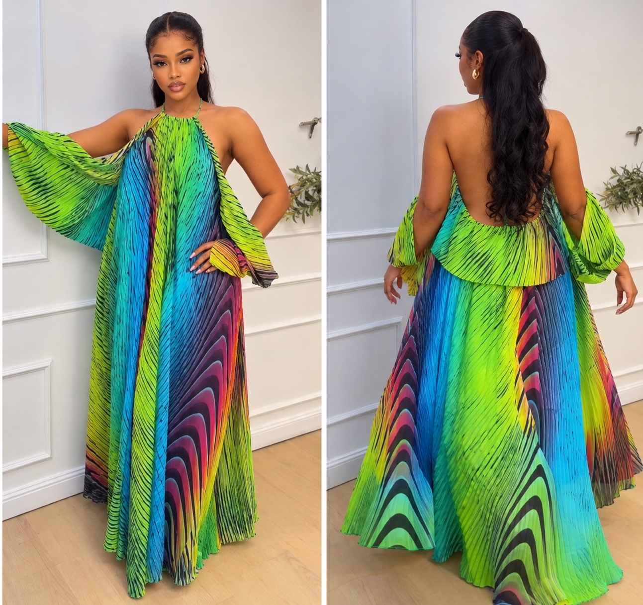 Robe longue dos nu multicolore