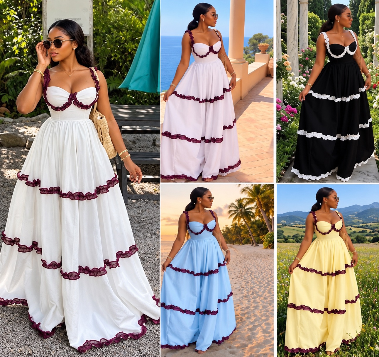 Robe longue volants bicolores