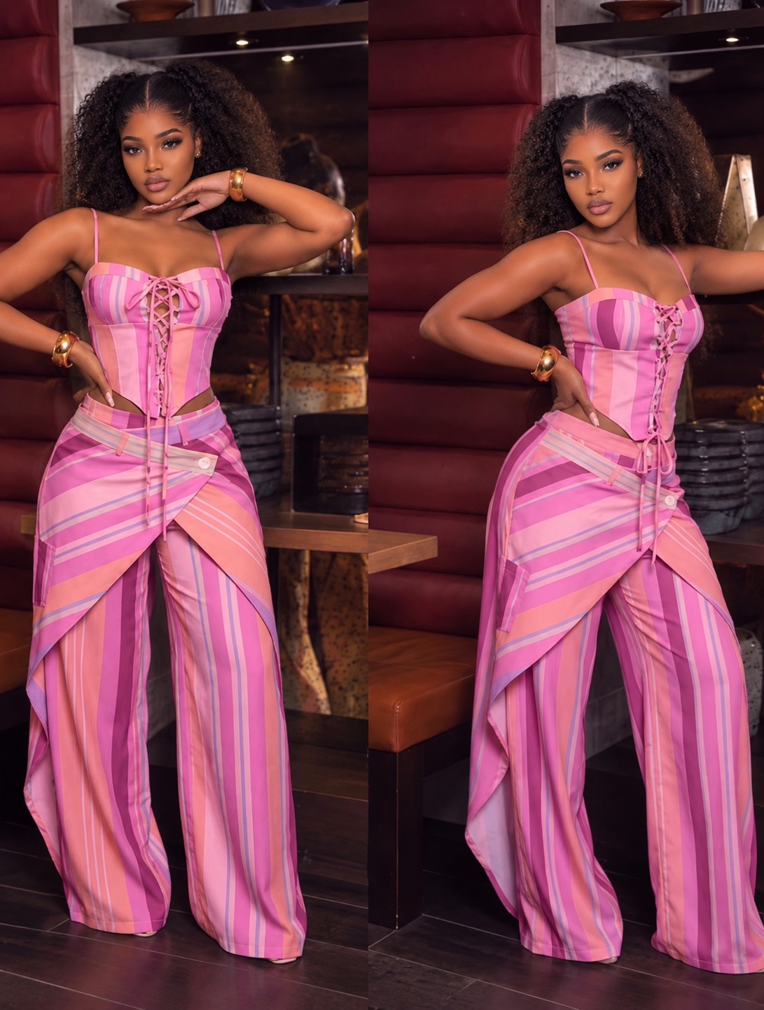 Ensemble corset et pantalon rayé