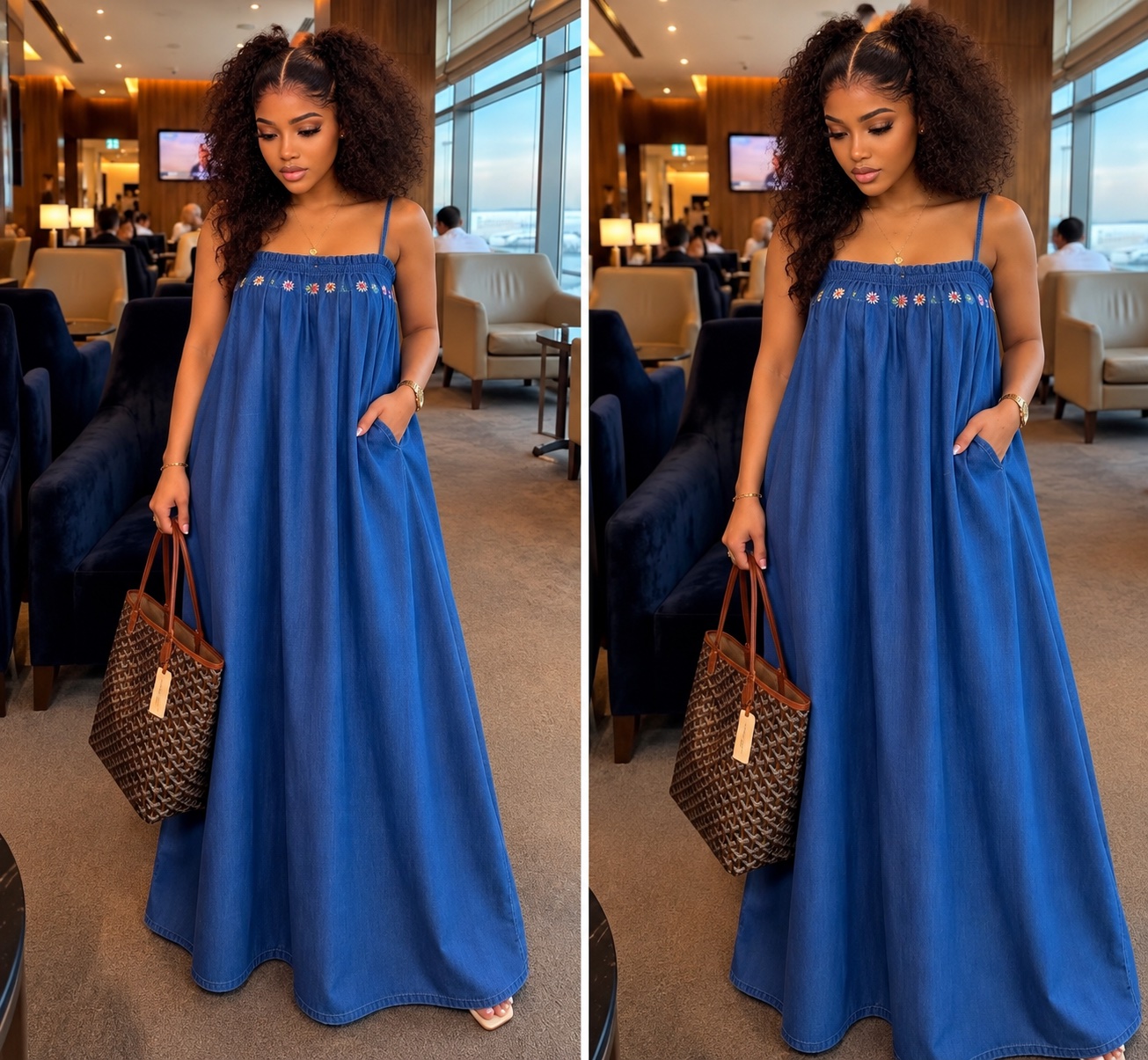 Robe longue à bretelles en jean