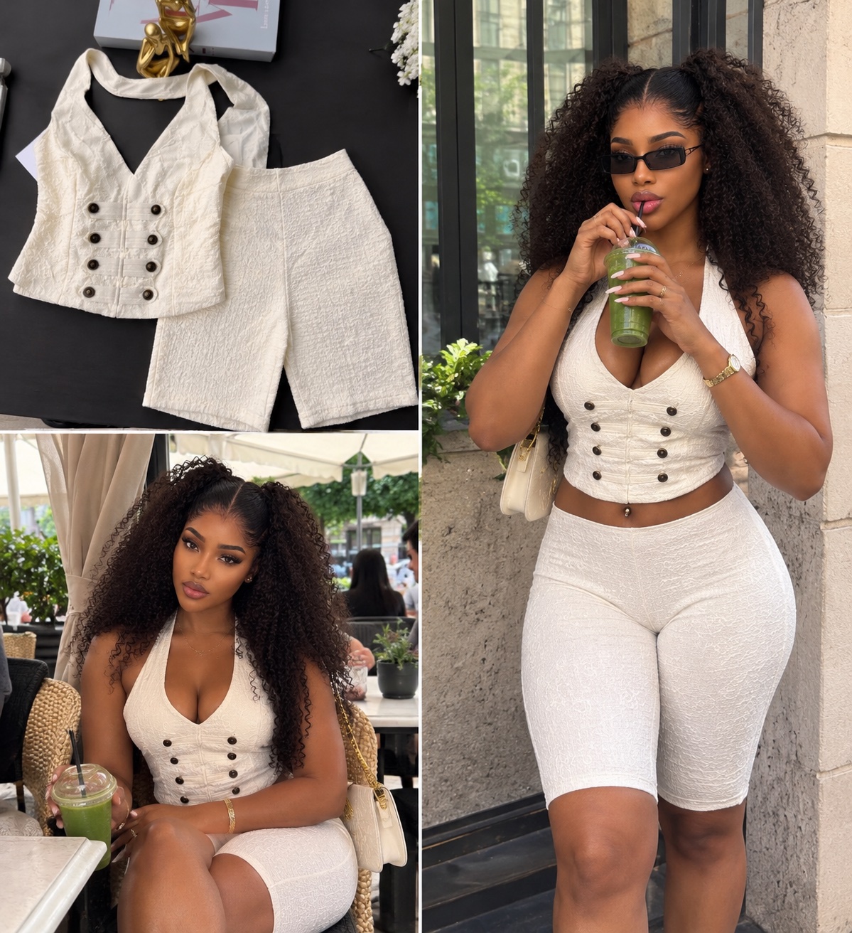Ensemble top à boutons et bermuda blanc