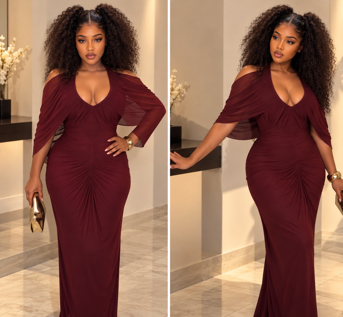 Robe longue élégante bordeaux