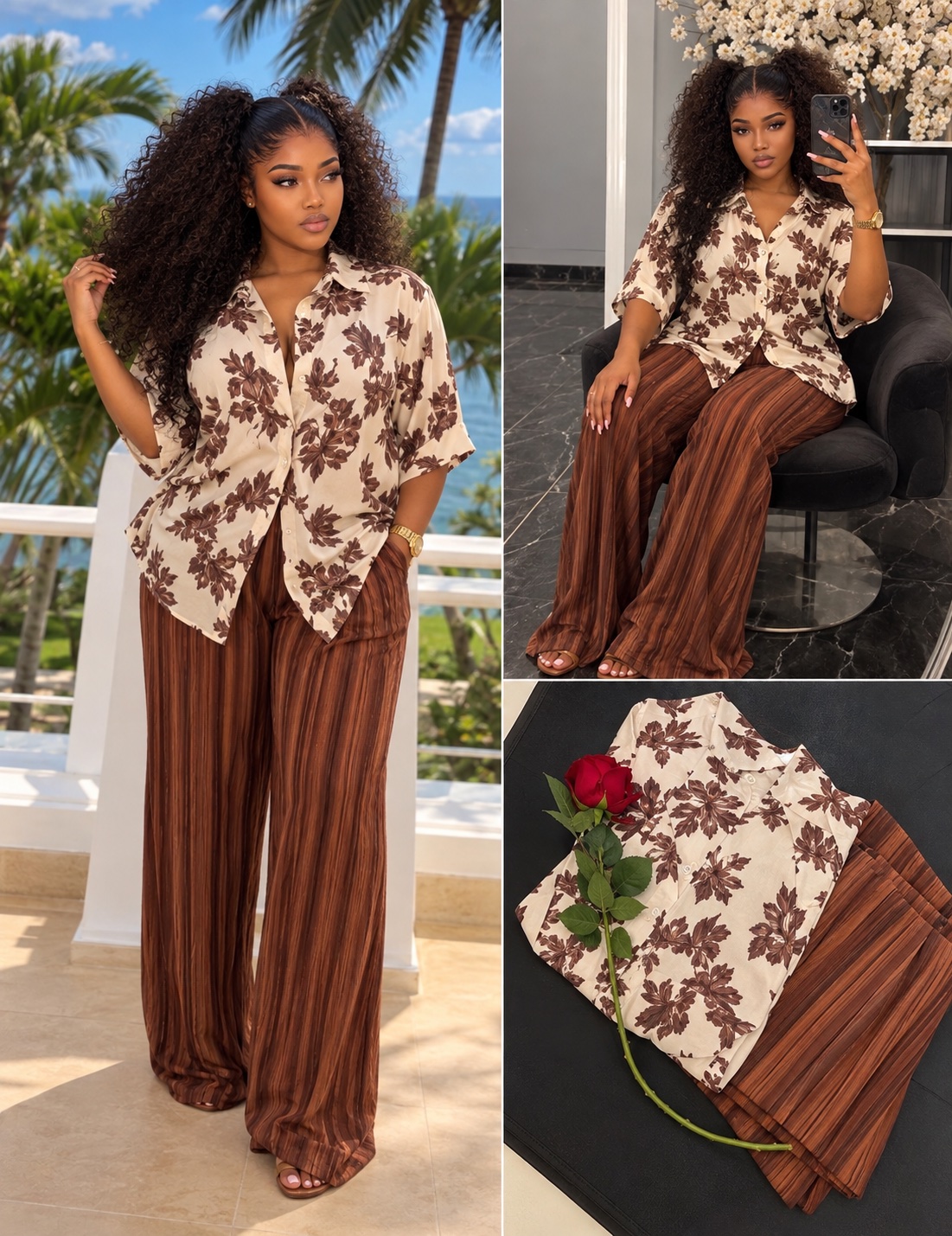 Ensemble chemise fleurie et pantalon large