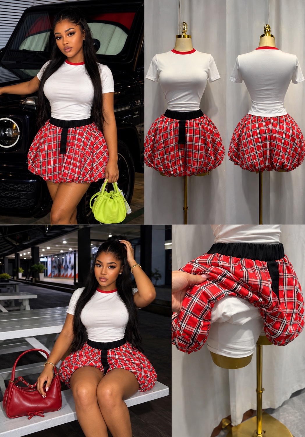 Jupe-Short Bouffante Carreaux