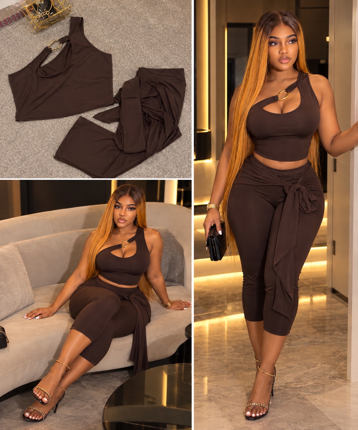 Ensemble crop top et pantalon noué