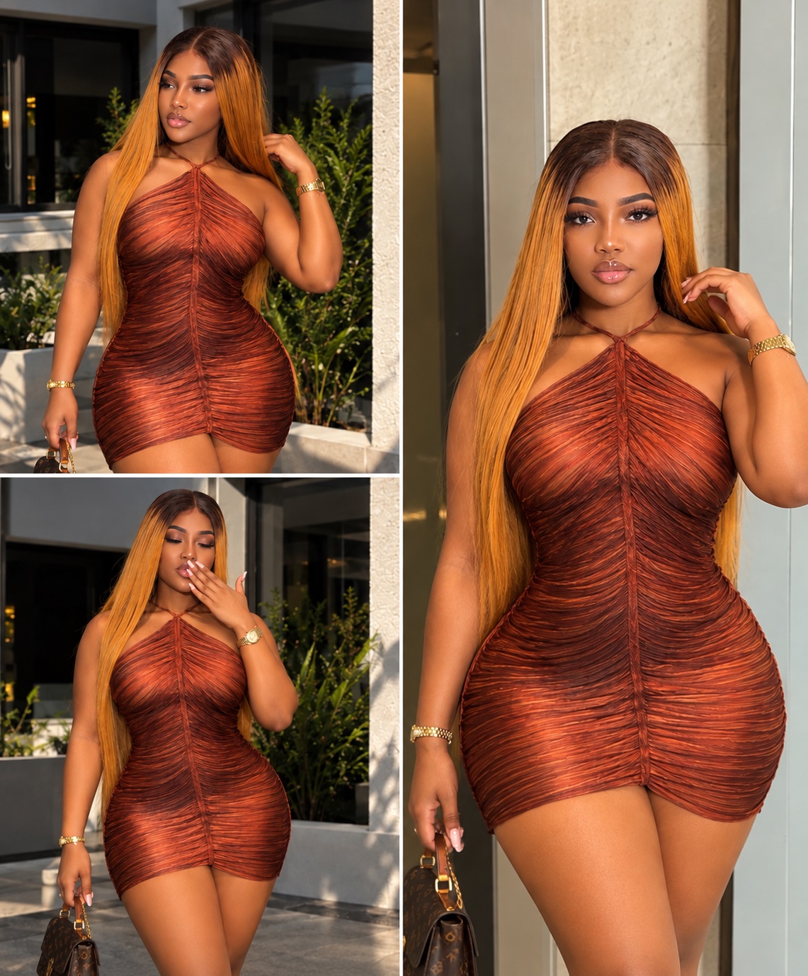 Robe moulante halter marron