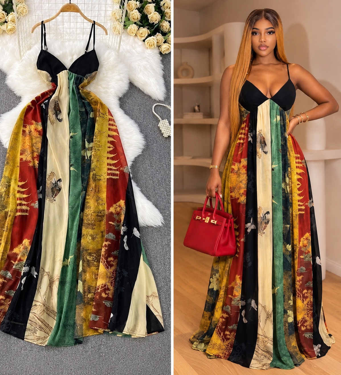 Robe longue colorée à bretelles